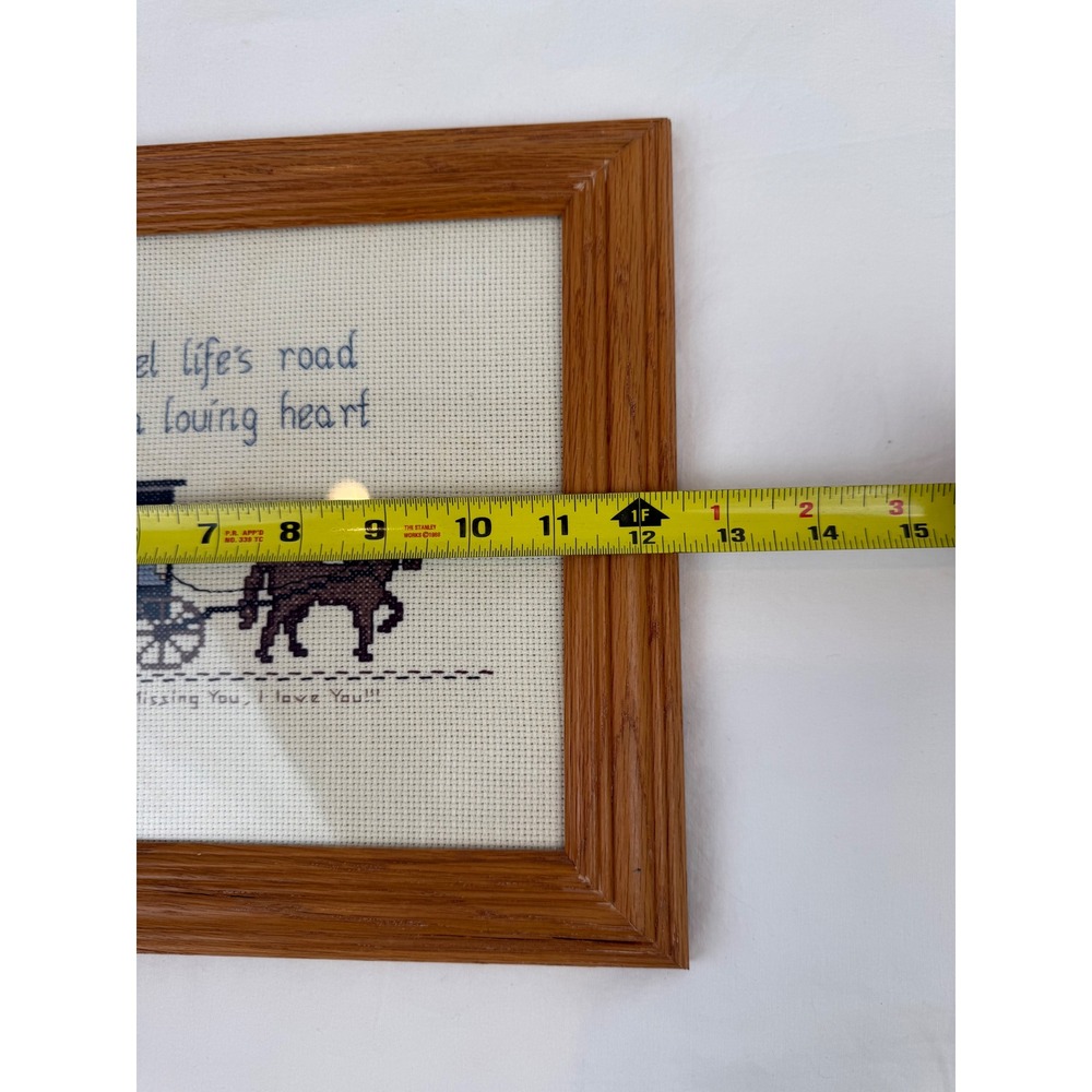 Vintage Granny Cottage Country Framed Cross Stitch Horse Carriage Wall Art Oak - Picture 7 of 8